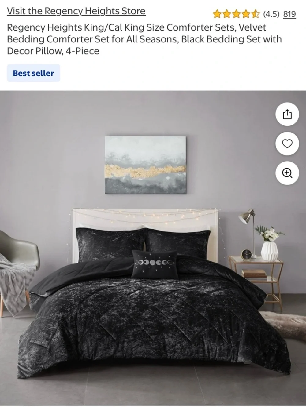 Black Velvet Comforter Set - King